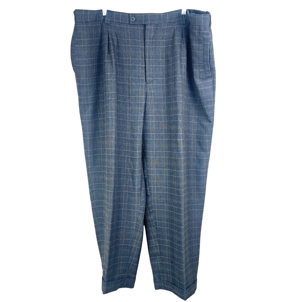 Smokey Joe's Dress Pants Mens 44x28 Pleated Cuffed Glen Plaid Gray Vintage Retro